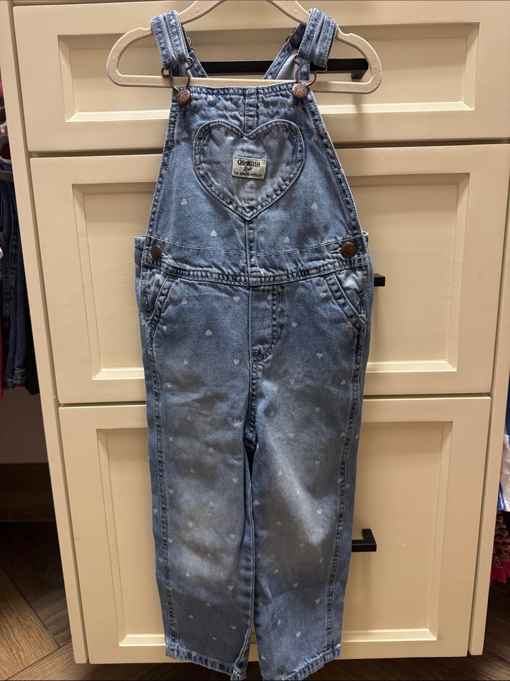 OshKosh B'gosh Light Blue Denim Overalls with White Heart Prints
